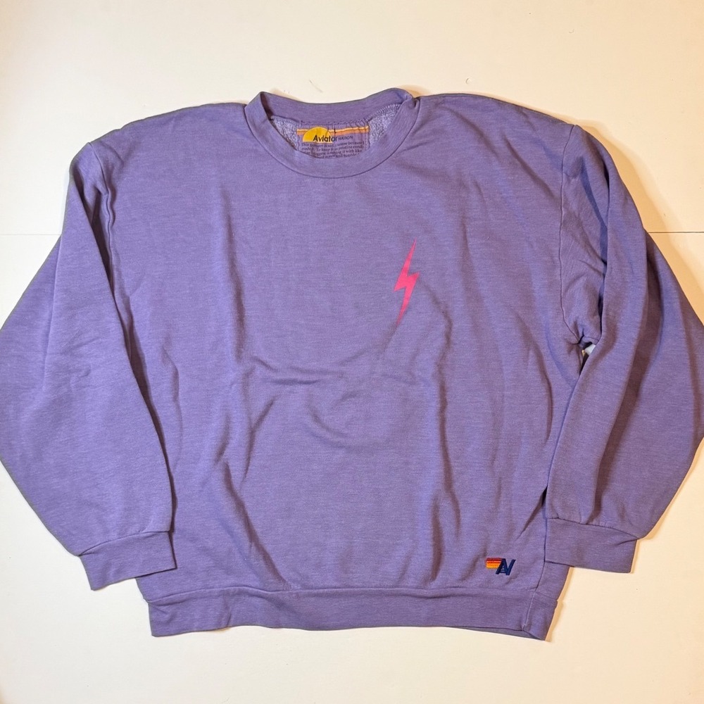Aviator Nation Bolt Stitch Sweatshirt XL Purple Lightning Crewneck